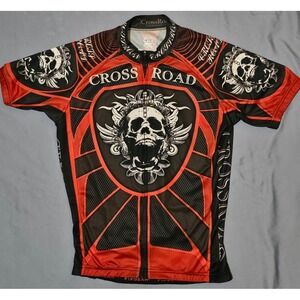 FixGear‎ Cyclist Jersey Large Crossroad Skull Print Full Zip Short Sleeve